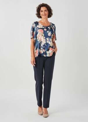 Blouse imprimé fleurs manches courtes bleu GEVANA femme