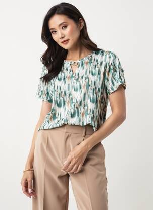 Top tissage crêpe manches courtes vert GEVANA femme