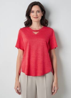 T-shirt col v manches courtes rouge GEVANA femme