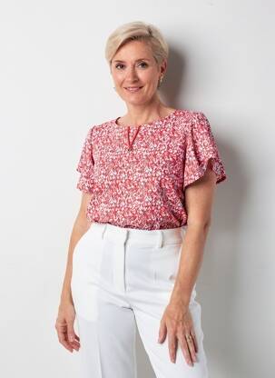 Top tissage crêpe manches courtes rouge GEVANA femme