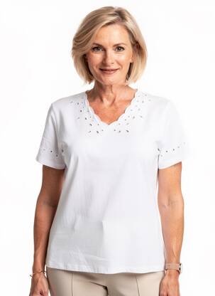 T-shirt col v manches courtes blanc GEVANA femme