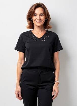 T-shirt col v manches courtes noir GEVANA femme