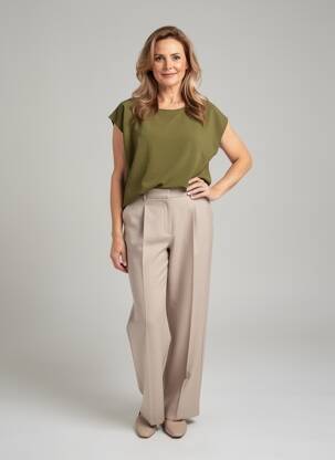 Top tissage crêpe manches courtes vert GEVANA femme