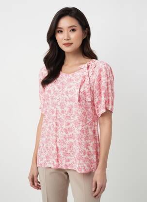 Blouse imprimé fleurs manches courtes rose GEVANA femme
