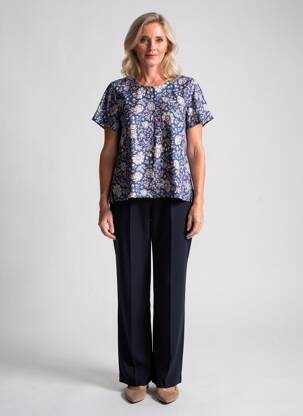Blouse imprimé fleurs manches courtes bleu GEVANA femme
