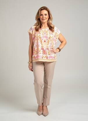Blouse imprimé fleurs manches courtes beige GEVANA femme