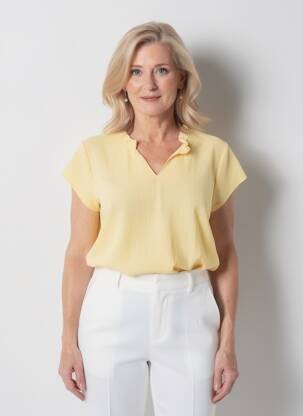 Blouse tissage crêpe manches courtes jaune GEVANA femme