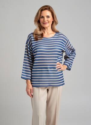 Pull coupe droite manches longues bleu GEVANA femme