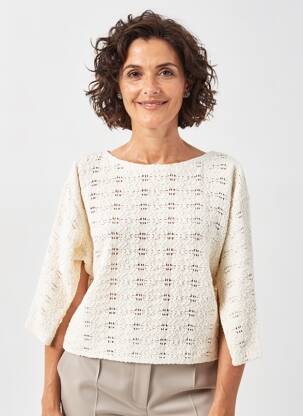 Pull coupe droite manches longues beige GEVANA femme