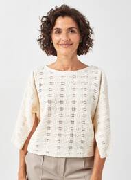 Pull col bateau manches longues beige GEVANA femme