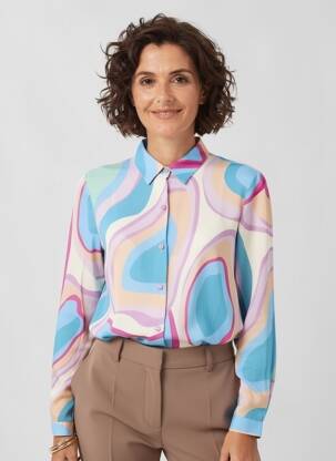 Chemisier imprimé fantaisie manches longues bleu GEVANA femme