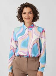 Chemisier imprimé fantaisie manches longues bleu GEVANA femme