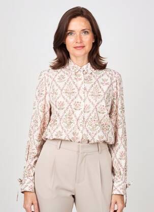 Chemisier imprimé fleurs manches longues rose GEVANA femme