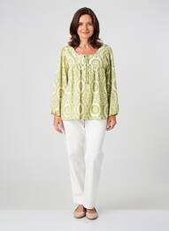 Chemisier tissage crêpe manches 3/4 vert GEVANA femme