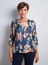 Blouse imprimé fleurs manches 3/4 bleu GEVANA femme