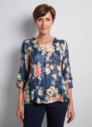 Blouse imprimé fleurs manches 3/4 bleu GEVANA femme