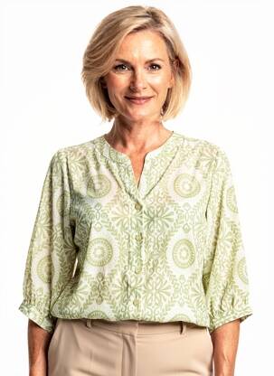 Chemisier tissage crêpe manches 3/4 vert GEVANA femme