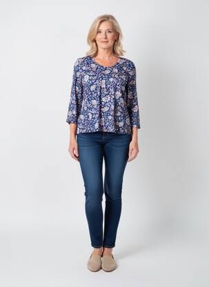 Top tissage jersey manches longues bleu GEVANA femme