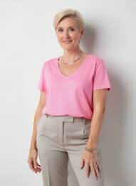 T-shirt col v manches courtes rose GEVANA femme
