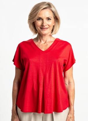 T-shirt col v manches courtes rouge GEVANA femme