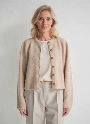Gilet manches longues maille maille poilu beige GEVANA femme
