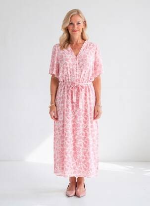 Robe longue manches courtes manches courtes rose GEVANA femme
