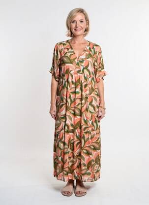 Robe longue imprimé fantaisie manches courtes rose GEVANA femme