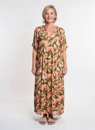 Robe longue imprimé fantaisie manches courtes rose GEVANA femme