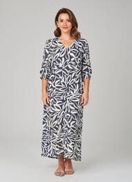 Robe longue imprimé fantaisie manches courtes bleu GEVANA femme
