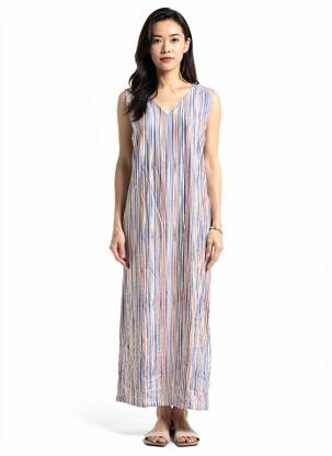 Robe longue imprimé fantaisie sans manche bleu GEVANA femme