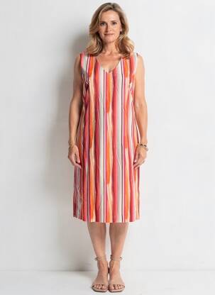 Robe mi-longue sans manche sans manche orange GEVANA femme