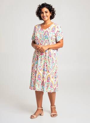 Robe mi-longue coupe fluide manches courtes blanc GEVANA femme