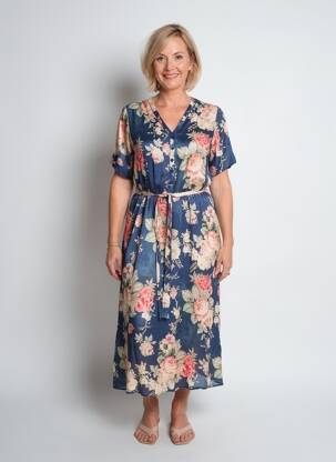 Robe longue imprimé fantaisie manches courtes bleu GEVANA femme