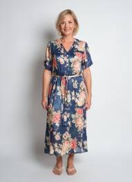 Robe longue imprimé fantaisie manches courtes bleu GEVANA femme