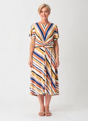 Robe mi-longue manches courtes manches courtes bleu GEVANA femme