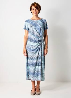 Robe mi-longue imprimé fantaisie manches courtes bleu GEVANA femme