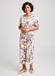 Robe mi-longue imprimé fantaisie manches courtes orange GEVANA femme