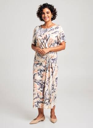 Robe mi-longue imprimé fantaisie manches courtes orange GEVANA femme