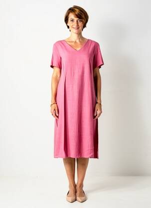 Robe mi-longue manches courtes manches courtes rose GEVANA femme