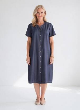 Robe mi-longue manches courtes manches courtes bleu GEVANA femme