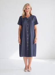 Robe mi-longue manches courtes manches courtes bleu GEVANA femme