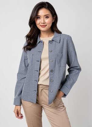 Veste casual col chemisier bleu GEVANA femme