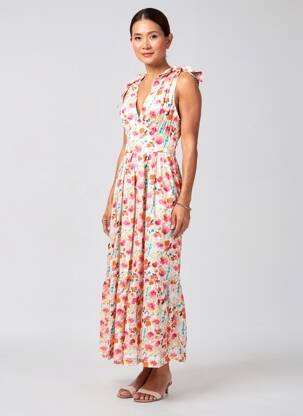 Robe longue manches bretelles ajustables sans manche beige PEACE N'LOVE femme