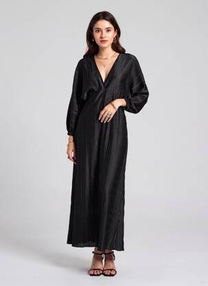 Robe longue coupe cintrée manches 3/4 noir SENES femme