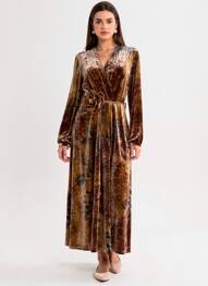 Robe longue manches longues manches longues marron LUMINE femme