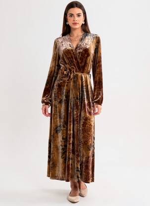 Robe longue manches longues manches longues marron LUMINE femme