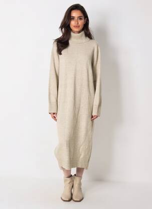 Robe pull stretch manches longues beige LILI & LALA femme