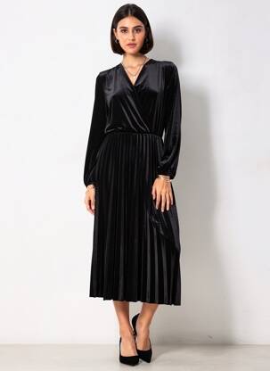 Robe mi-longue manches longues manches longues noir SENES femme