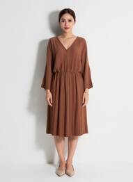 Robe mi-longue manches longues manches longues marron SENES femme
