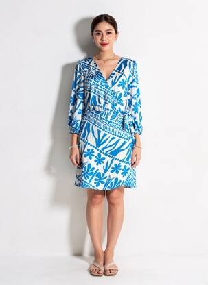 Robe courte manches longues manches longues bleu MAJOLICA femme